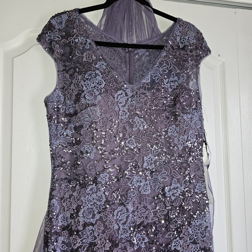 Alex Evening Elegant Purple Lace Evening Gown - Size 12 - Picture 9 of 12